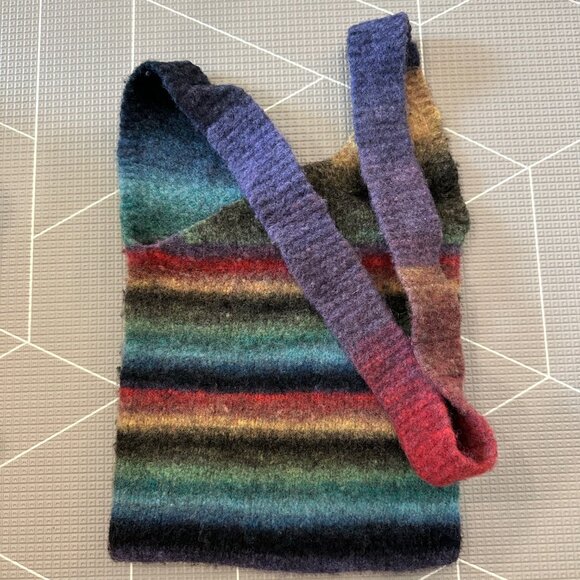 Vintage Handknit Felted Boho Multicolor Crossbody Bag - Picture 2 of 6